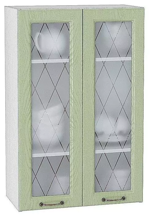 Шкаф верхний с 2-мя остекленными дверцами Ницца 920х600 Дуб оливковый/Белый