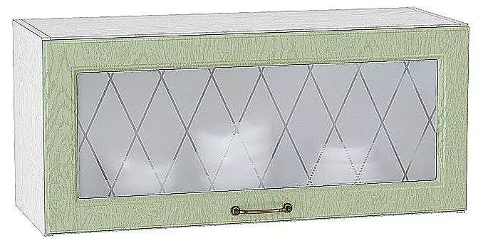 Шкаф верхний горизонтальный остекленный Ницца 800 Дуб оливковый/Белый