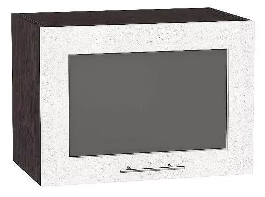 Шкаф верхний горизонтальный остекленный глубокий Валерия-М 500 Белый металлик/Венге