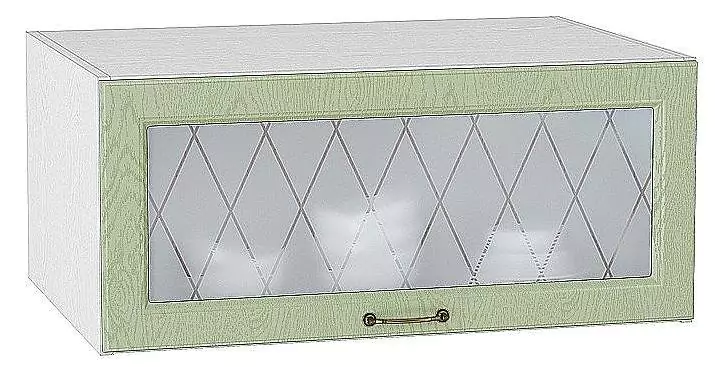 Шкаф верхний горизонтальный остекленный с увеличенной глубиной Ницца 800 Дуб оливковый/Белый