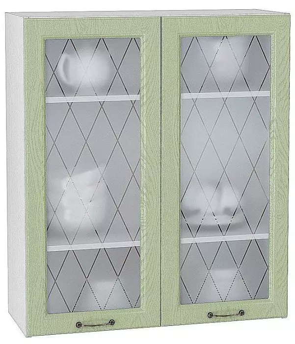 Шкаф верхний с 2-мя остекленными дверцами Ницца 920х800 Дуб оливковый/Белый