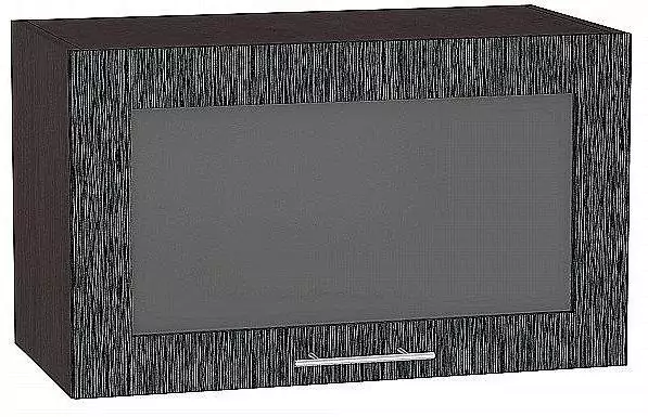 Шкаф верхний горизонтальный остекленный Валерия-М 600 Черный металлик дождь/Венге