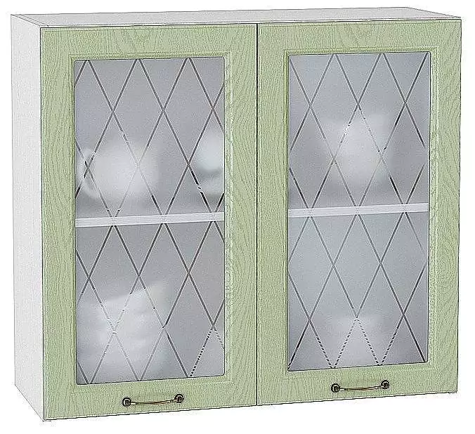 Шкаф верхний с 2-мя остекленными дверцами Ницца 720х800 Дуб оливковый/Белый
