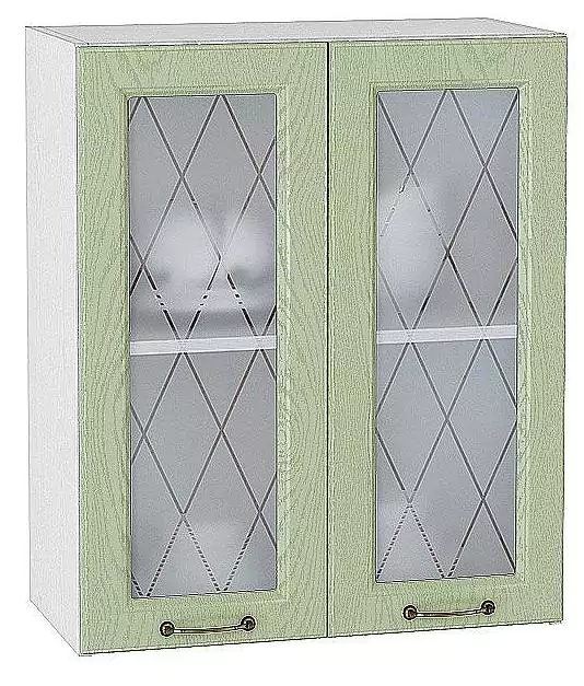 Шкаф верхний с 2-мя остекленными дверцами Ницца 720х600 Дуб оливковый/Белый