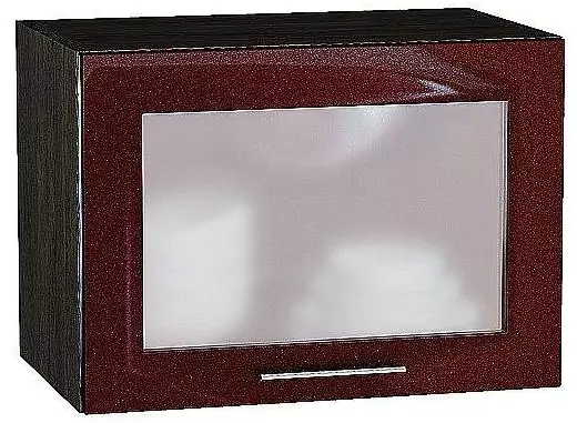 Шкаф верхний горизонтальный остекленный глубокий Валерия-М 500 Гранатовый металлик/Венге