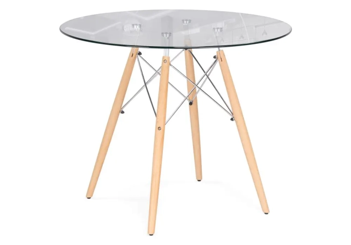 Стол стеклянный PT-151 80х80х76 clear glass / wood, Прозрачный