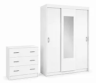 Шкаф-купе Бассо 1.3 м (белый)+комод Бассо (белое дерево) Белый