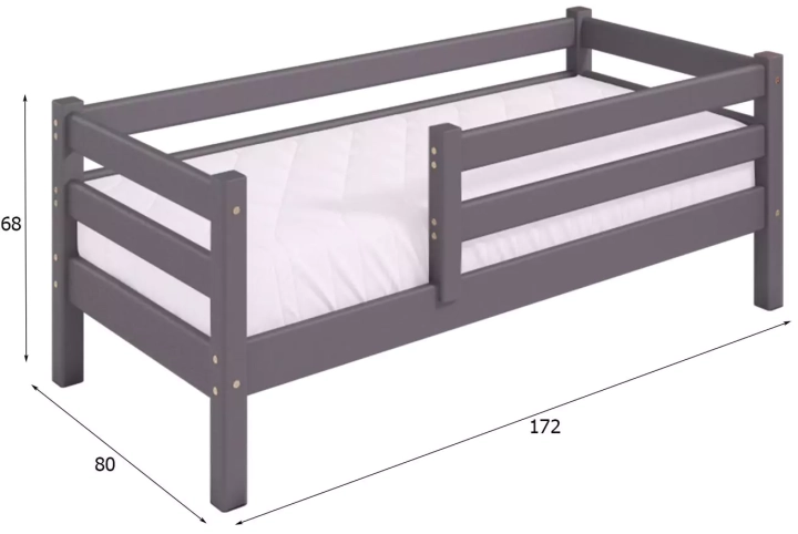 ф0 Детская кровать Соня массив с бортиком темно-серая