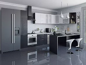 Кухня Валерия-М-05 Белый металлик/Черный металлик 