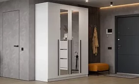 Шкаф распашной четырёхстворчатый Берген (Лорена) ШК-1600 с 2-мя зеркалами (белое дерево) Белый